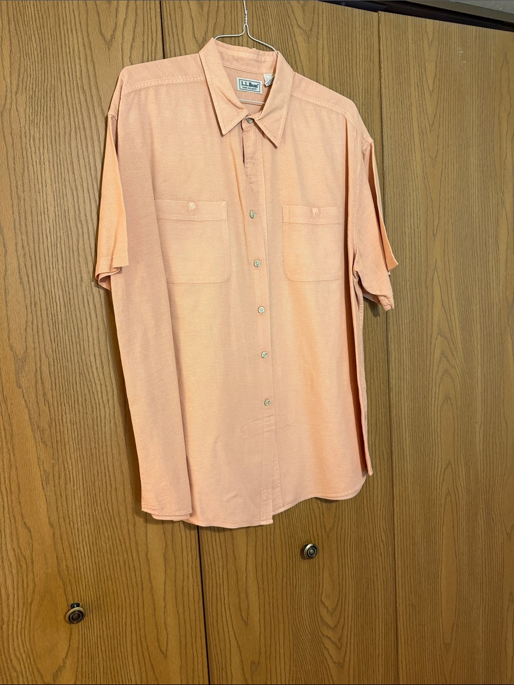 L.L. Bean Men's Short-Sleeve Button-Down Shirt in Peach